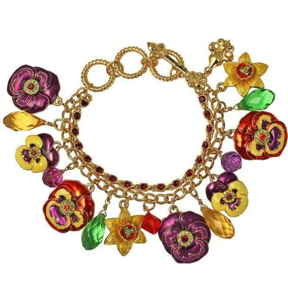 Ritzy Couture Multi Color Pansy Fashion Charm Bracelet for Women (Goldtone)